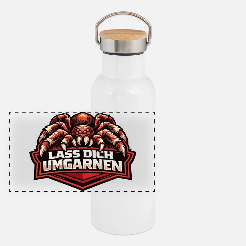 Böse Tarantel mit Spruch "Lass Dich Umgarnen" Panorama Thermosflasche mit Bambusdeckel