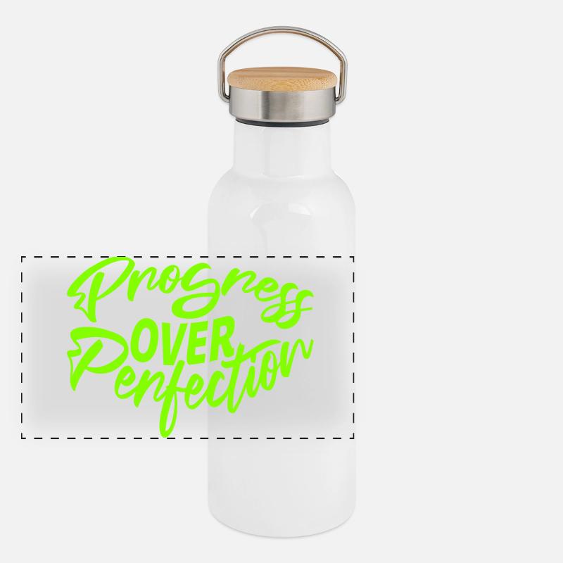 Le progrès au-dessus de la perfection Motivation Mentalité Gourde isotherme avec bouchon en bambou
