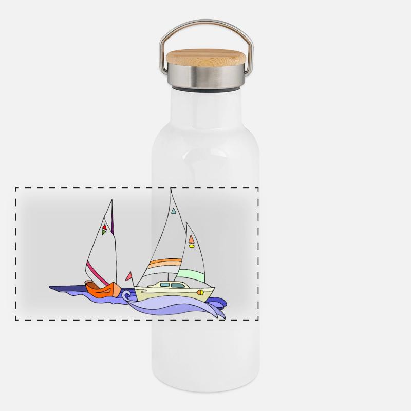 Segelboote Panorama Thermosflasche mit Bambusdeckel