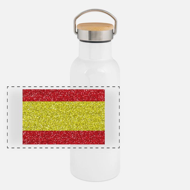 Espagne bannière drapeau espagnol Glitter Gourde isotherme avec bouchon en bambou