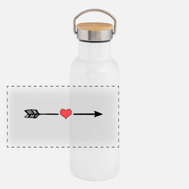 Herz Pfeil Panorama Thermosflasche mit Bambusdeckel