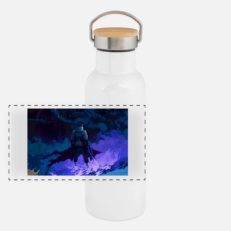 Dämonenkrieger Panorama Thermosflasche mit Bambusdeckel