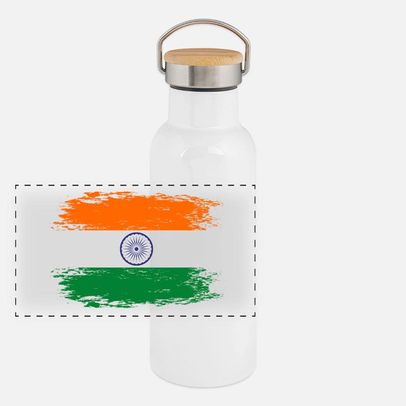 Drapeau de l’Inde aspect utilisé Gourde isotherme avec bouchon en bambou