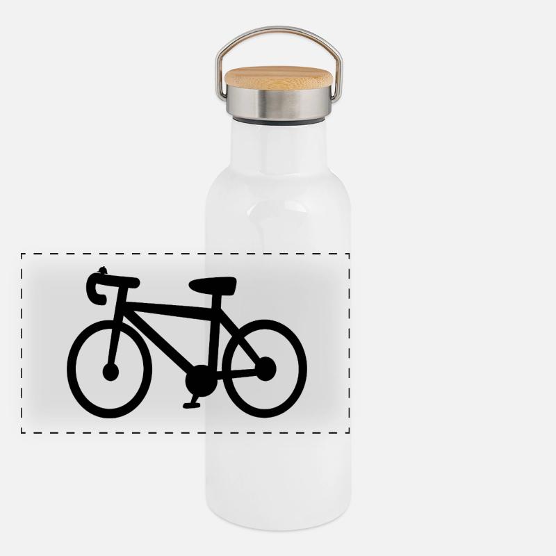 Minimal Bicycle Silhouette - Panoramic Thermal Bottle with Bamboo Lid - white