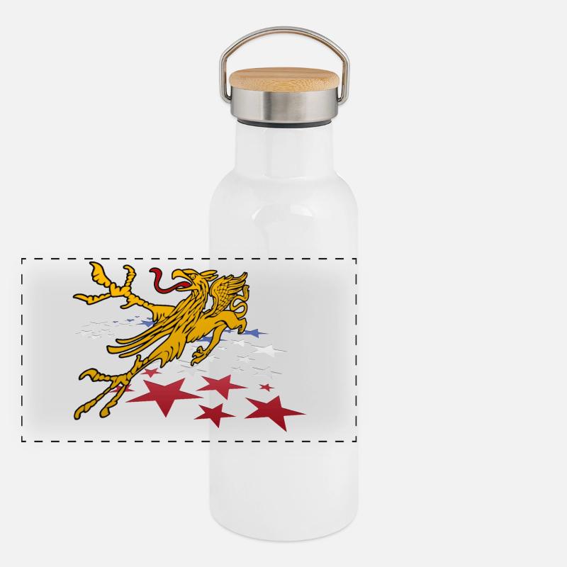 Rostocker Greif 3D Panorama Thermosflasche mit Bambusdeckel