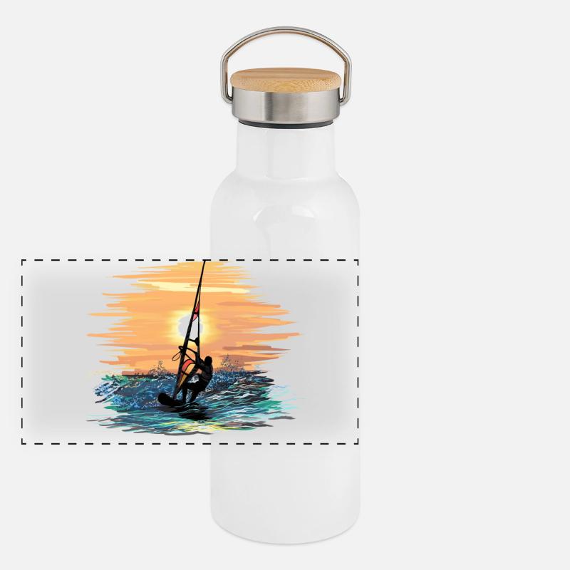 Windsurfing Panorama Thermosflasche mit Bambusdeckel