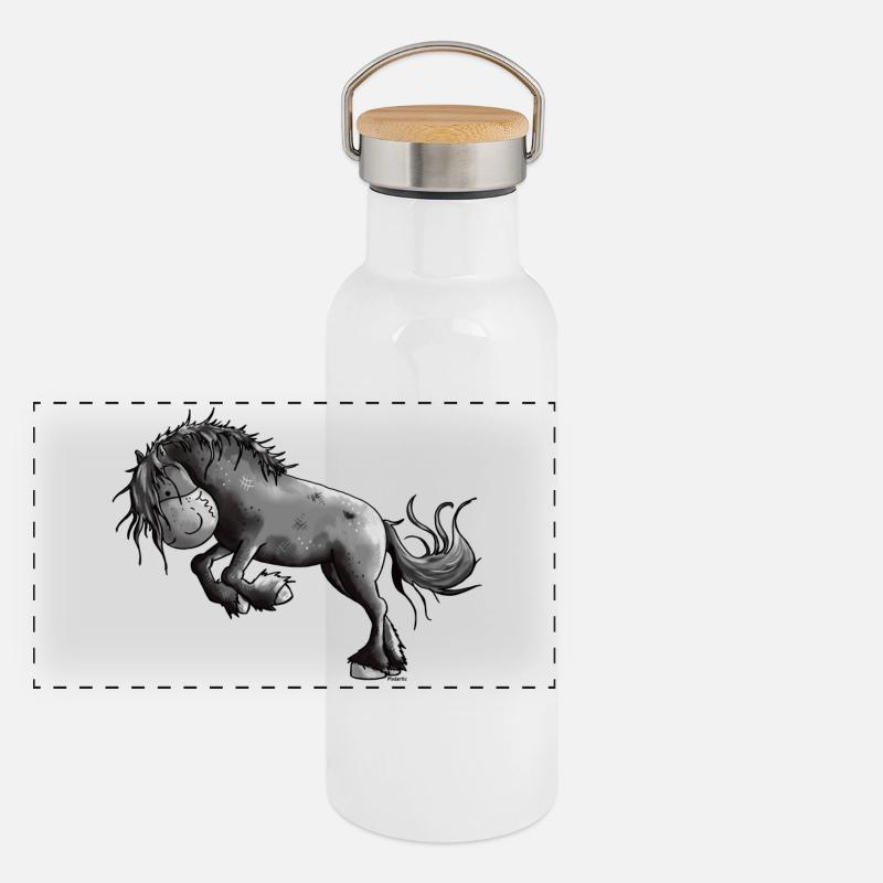 Wilder Friese - Pferd Panorama Thermosflasche mit Bambusdeckel