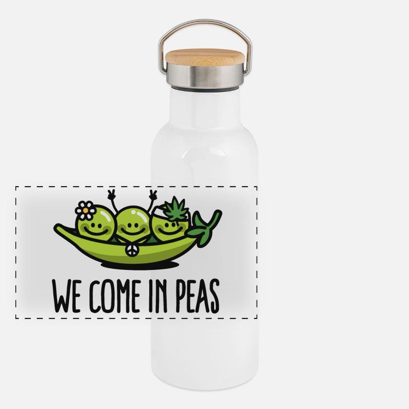 We come in peas / peace Panorama Thermosflasche mit Bambusdeckel