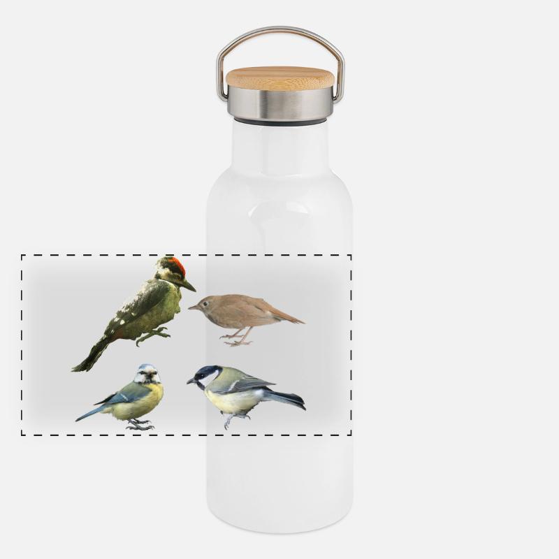 Singvögel Panorama Thermosflasche mit Bambusdeckel