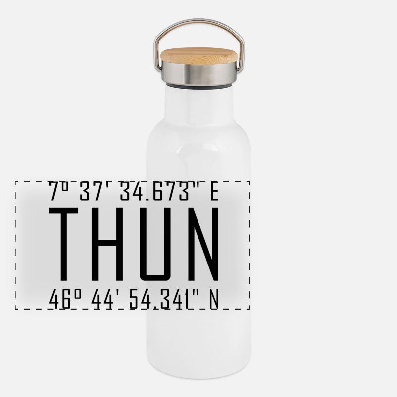 Thun Coordinates – Typography with Local Reference Besch Panoramic Thermal Bottle with Bamboo Lid