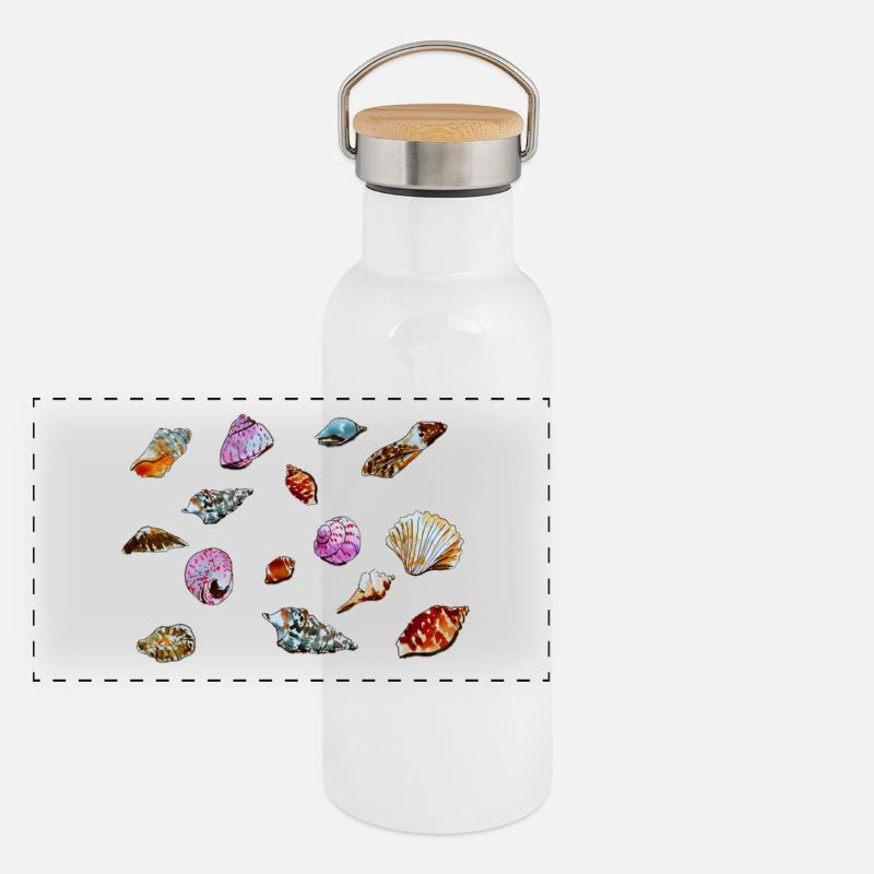 Colourful Seashells Marine Pattern Panoramic Thermal Bottle with Bamboo Lid
