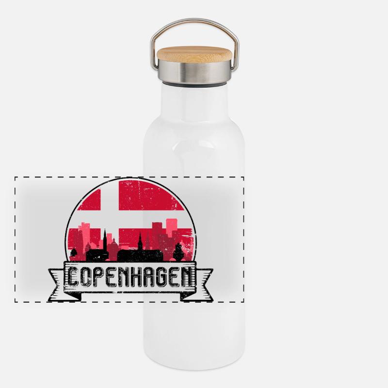 Kopenhagener Skyline-Abzeichen Panorama Thermosflasche mit Bambusdeckel
