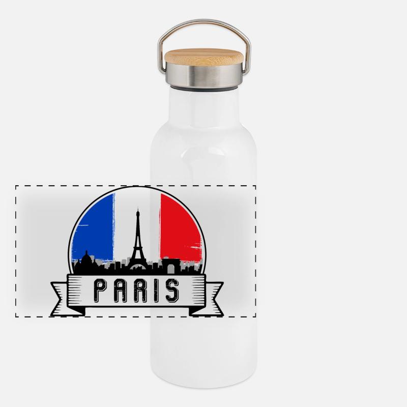 Emblem der Pariser Skyline Panorama Thermosflasche mit Bambusdeckel