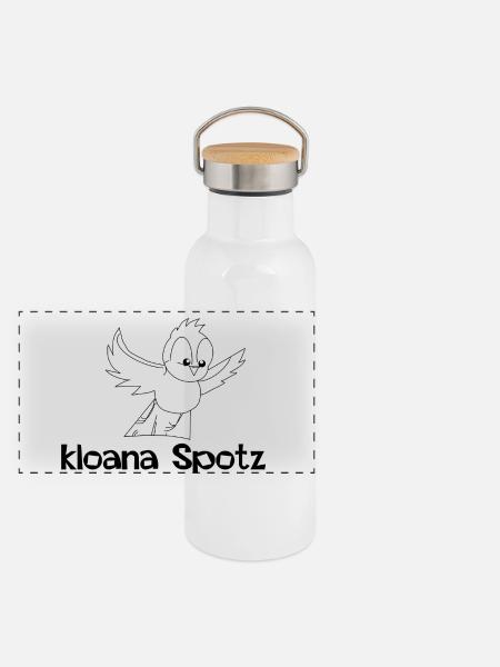 kloana Spotz-kleiner Spatz,Austrian dialect - Panoramic Thermal Bottle with Bamboo Lid - white - Front