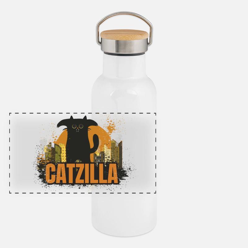 Catzilla. Cat monster Panoramic Thermal Bottle with Bamboo Lid