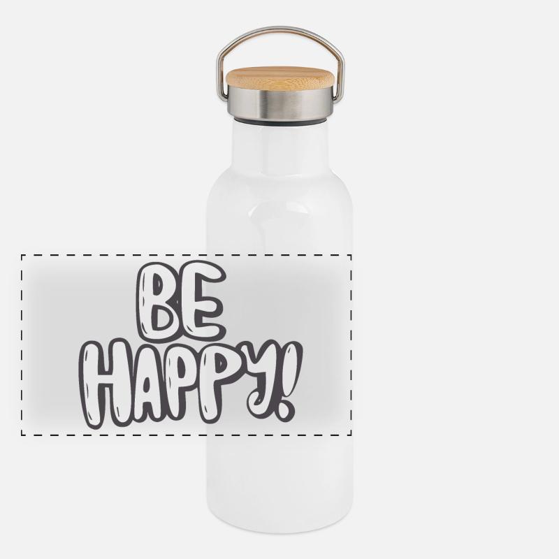 Motif typographique Be Happy Gourde isotherme avec bouchon en bambou