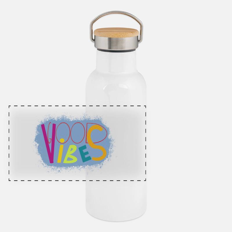 Lebendige Vibes Kunstdesign Panorama Thermosflasche mit Bambusdeckel