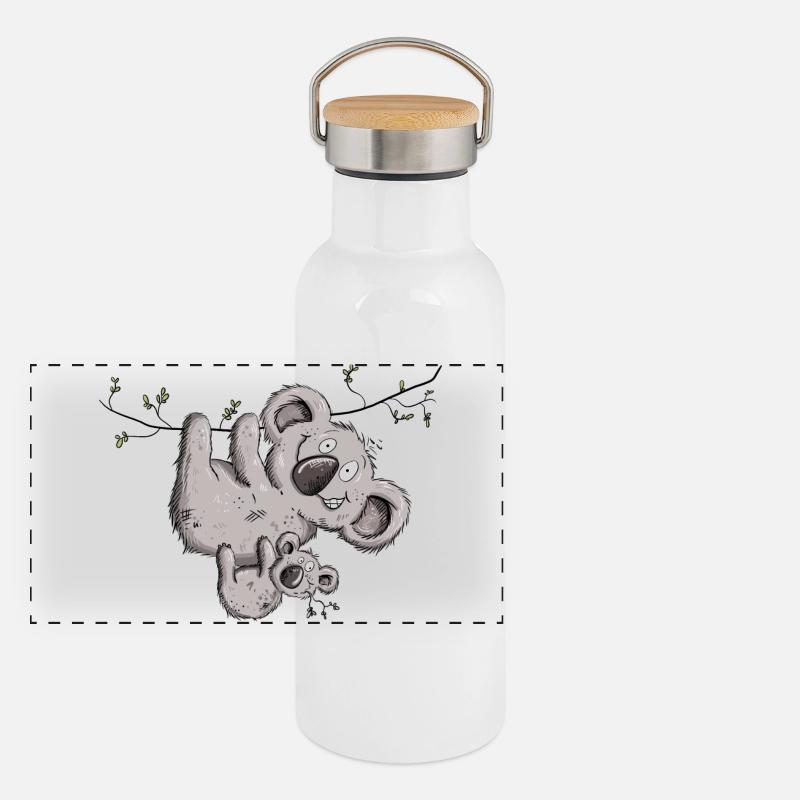 Drolliger Koala Bär Mit Koala Baby Panorama Thermosflasche mit Bambusdeckel