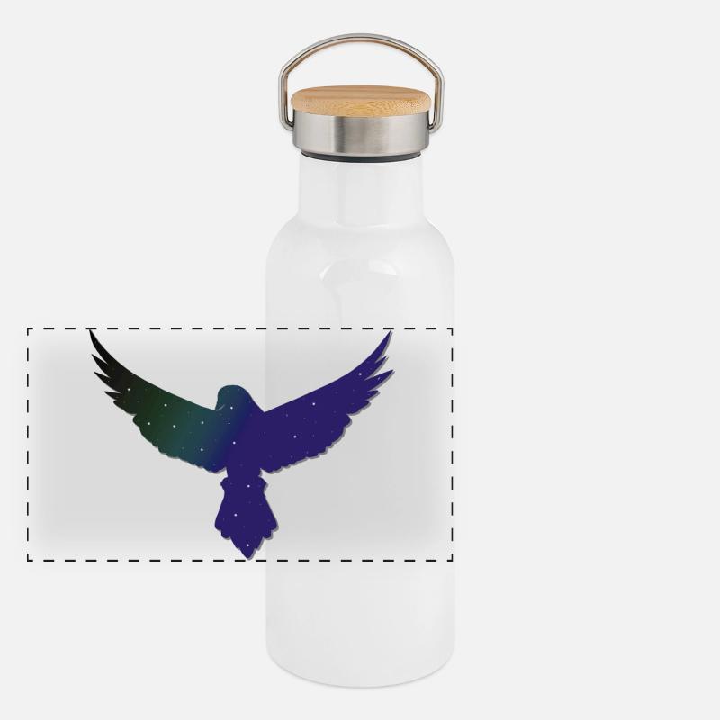 Saatkrähe mit sternenmuster, Silhouetten, goth Panorama Thermosflasche mit Bambusdeckel