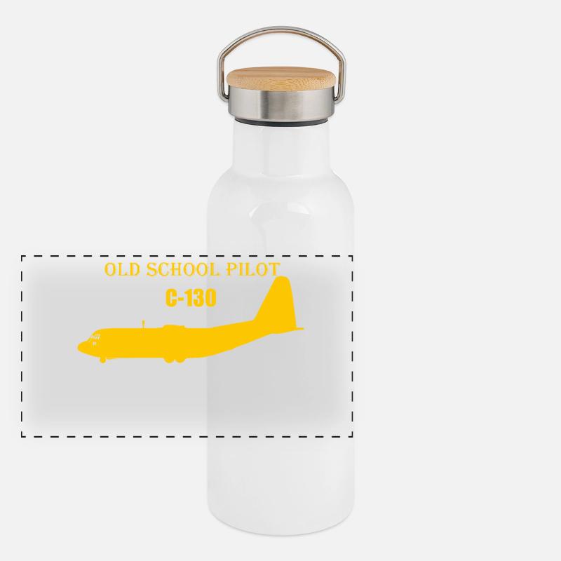 Old school pilot C-130 Panorama Thermosflasche mit Bambusdeckel