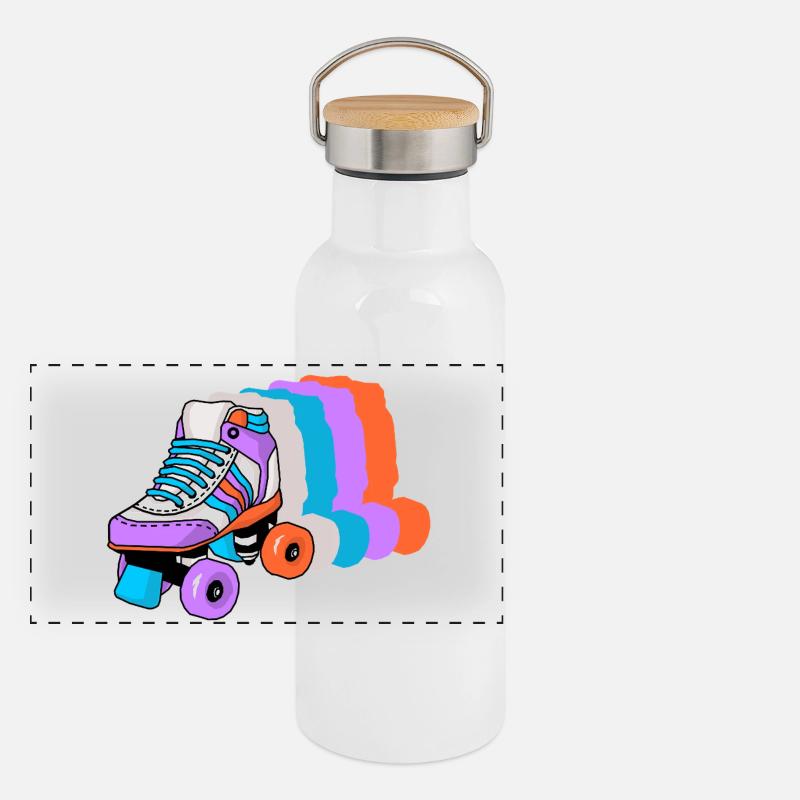 Rollschuh Schlittschuhläufer - Panorama Thermosflasche mit Bambusdeckel - Weiß
