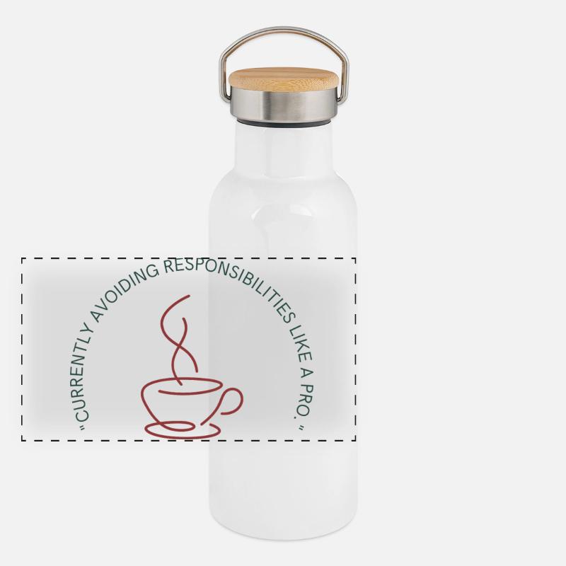 Minimalist Coffee Cup Line Art Design Panoramic Thermal Bottle with Bamboo Lid