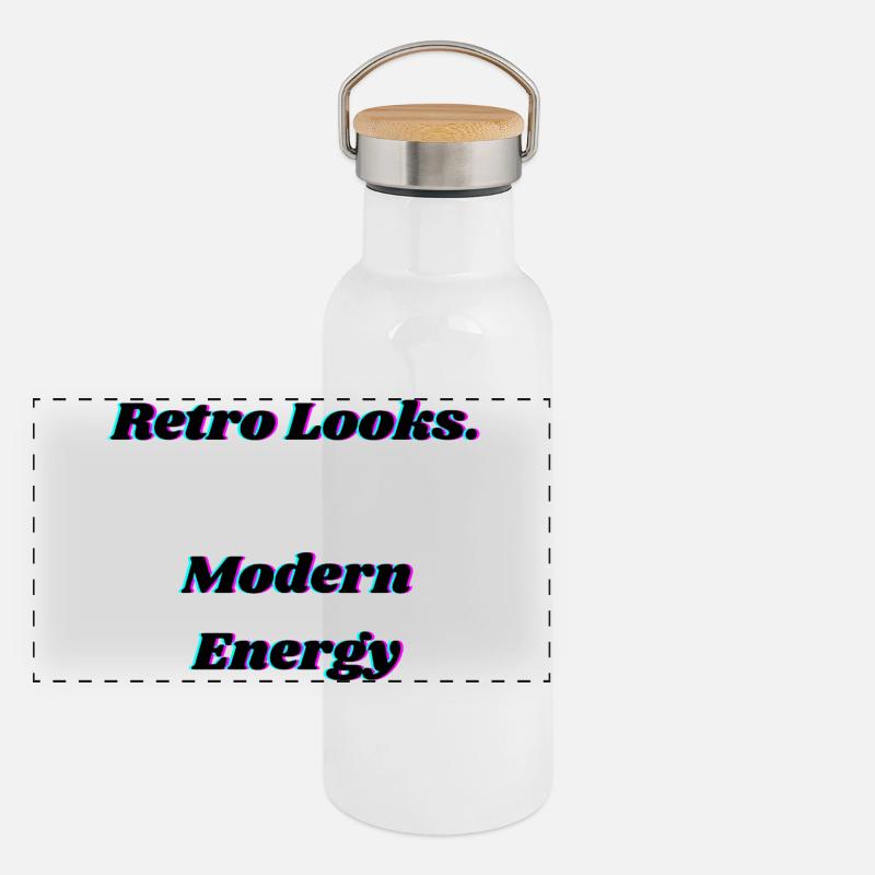 Conception de typographie rétro néon glitch Gourde isotherme avec bouchon en bambou