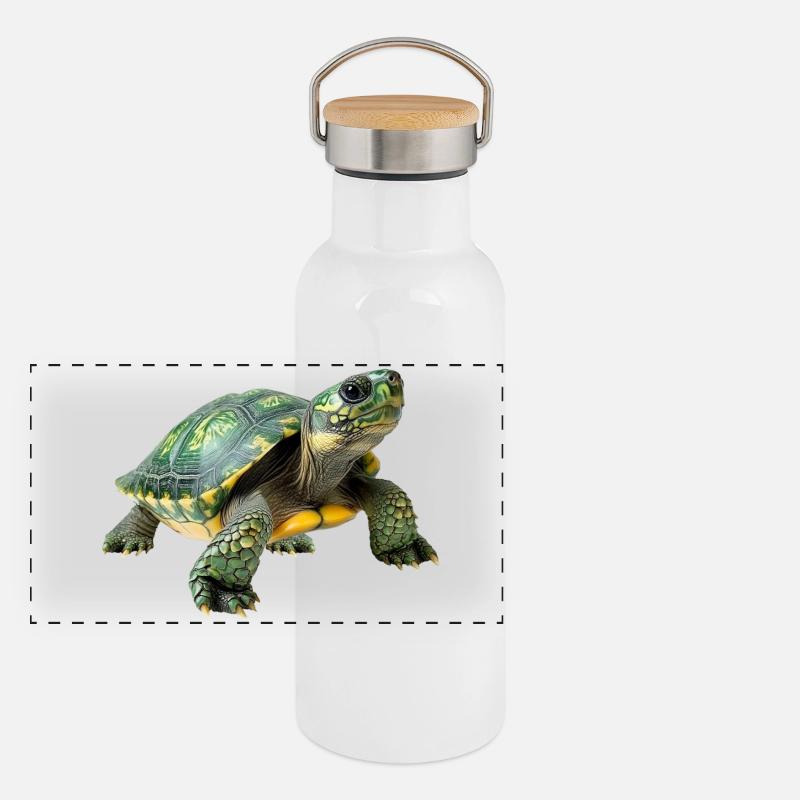 Green Yellow Turtle Pattern Panoramic Thermal Bottle with Bamboo Lid