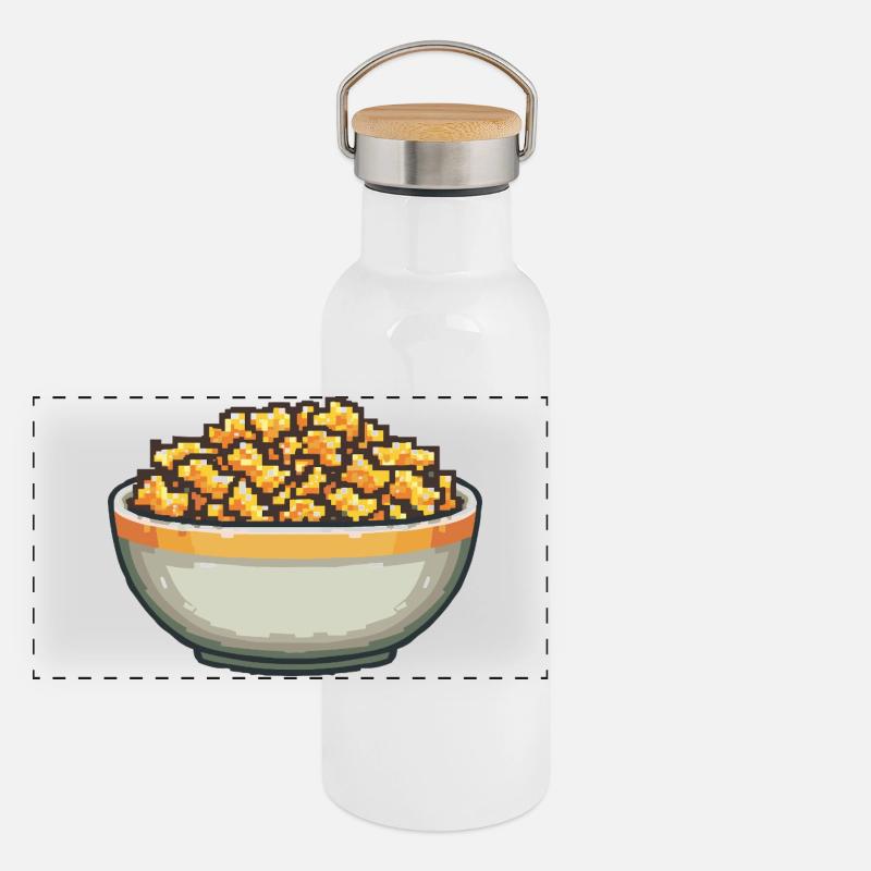 Bol de pop-corn Pixel Art Gourde isotherme avec bouchon en bambou