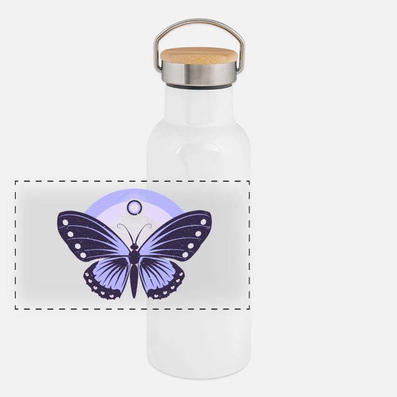 Cute Lilac Butterfly  Panoramic Thermal Bottle with Bamboo Lid