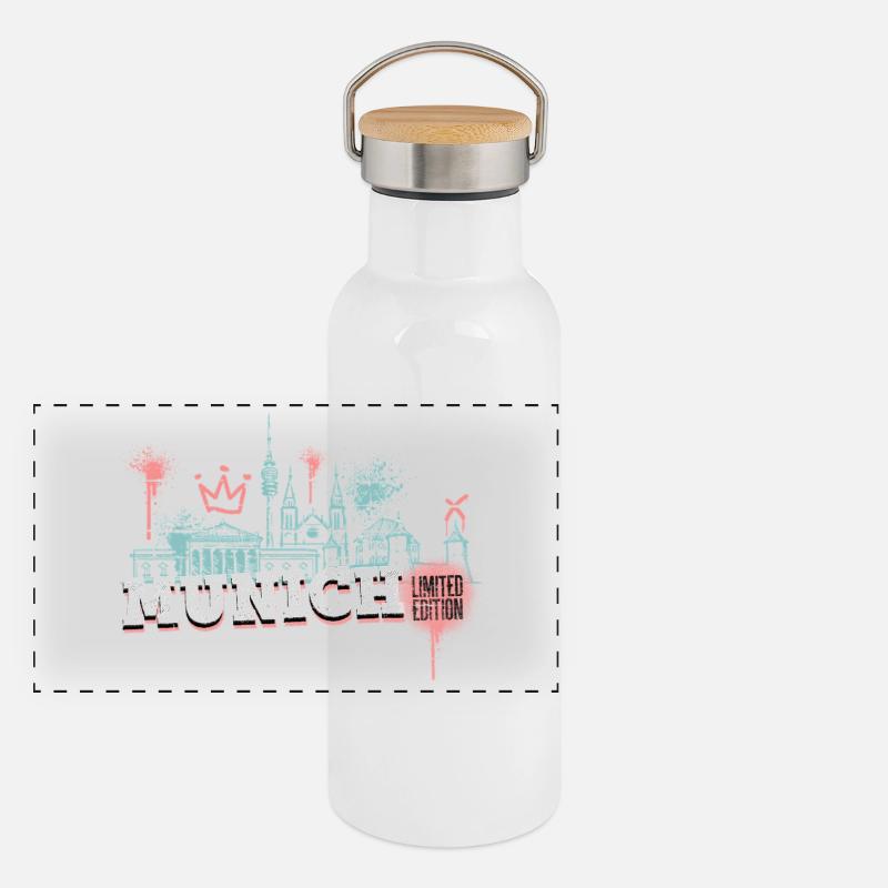 Munich Munich Skyline City Germany Graffiti Panoramic Thermal Bottle with Bamboo Lid