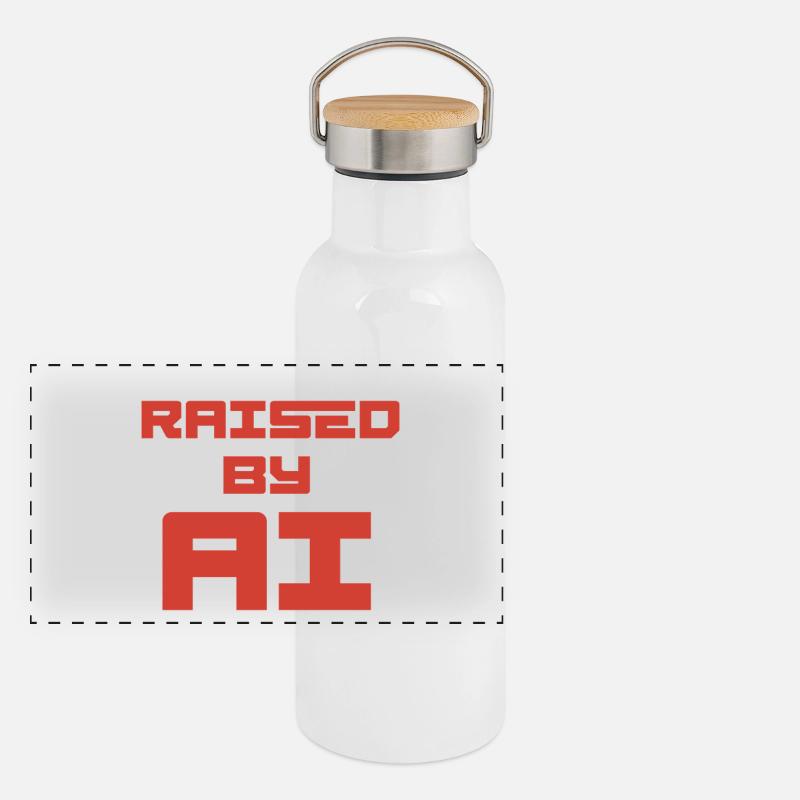 RAISED BY AI Panorama Thermosflasche mit Bambusdeckel