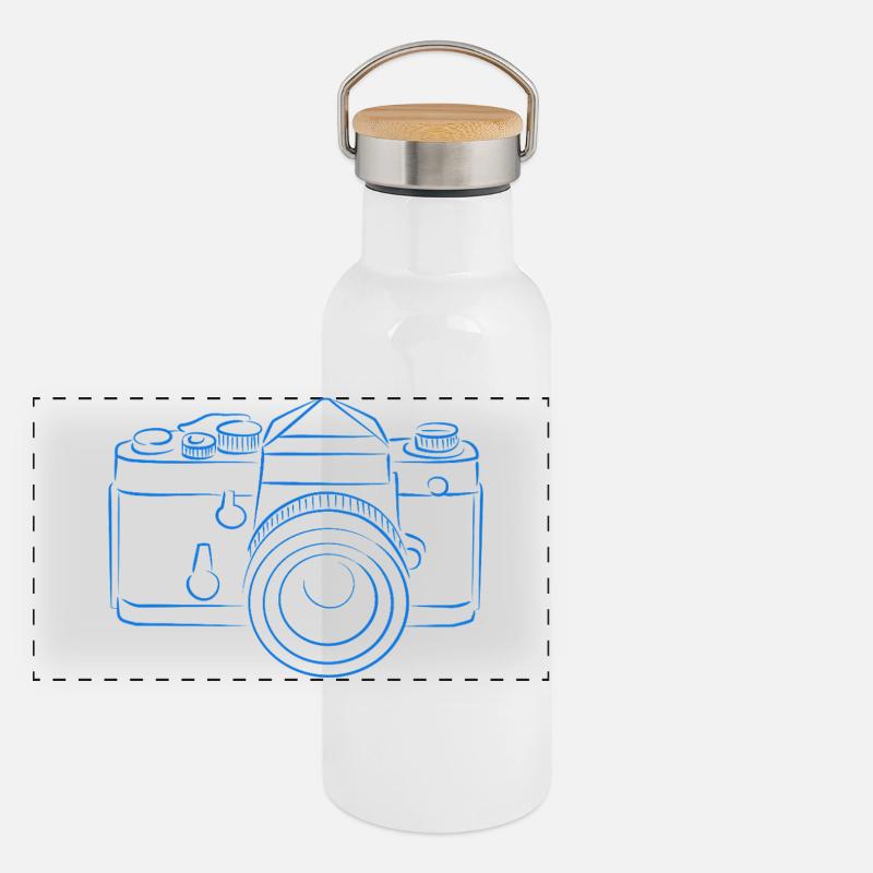 Caméra bleue Gourde isotherme avec bouchon en bambou
