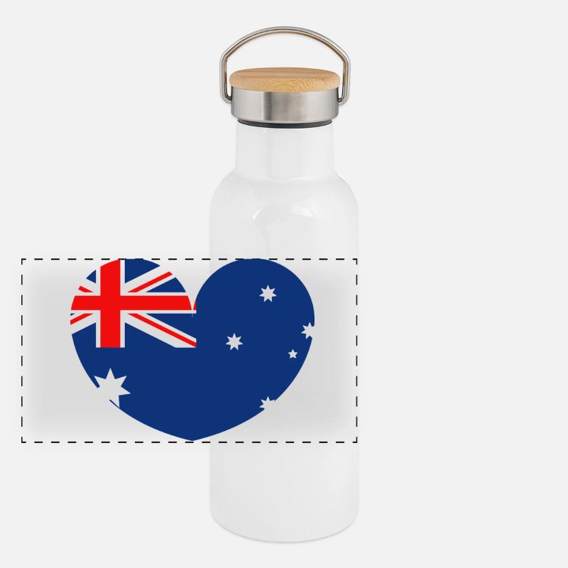 Australische Flagge mit Herz Panorama Thermosflasche mit Bambusdeckel