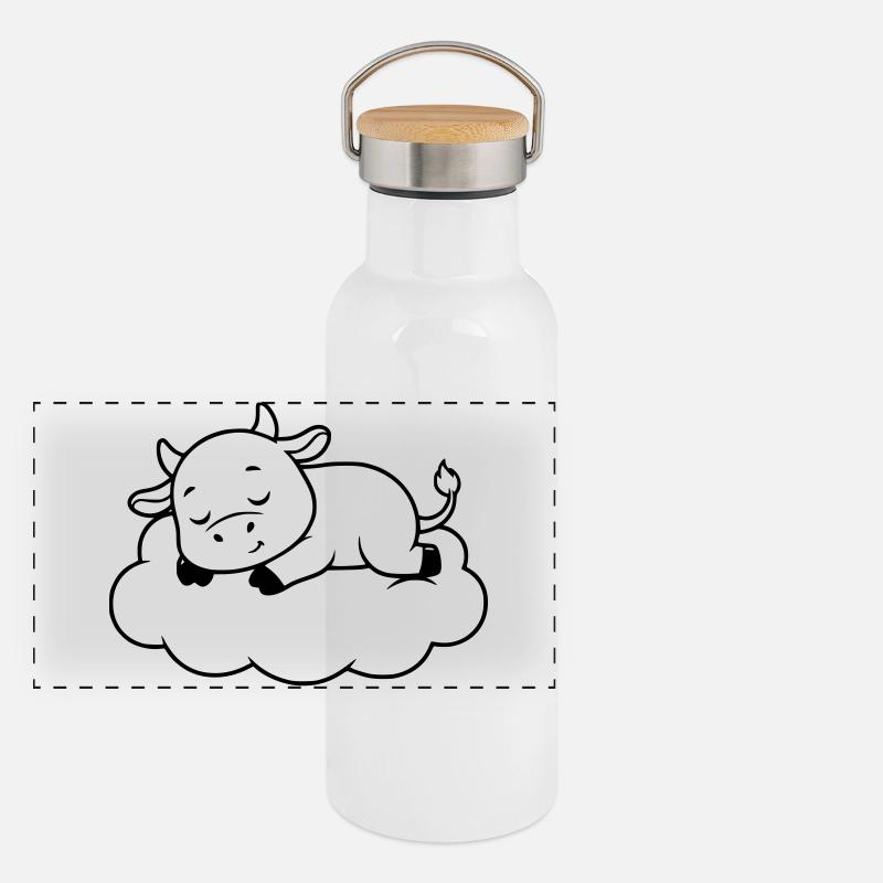 Schlafende Kuh Wolke Traum Baby Panorama Thermosflasche mit Bambusdeckel