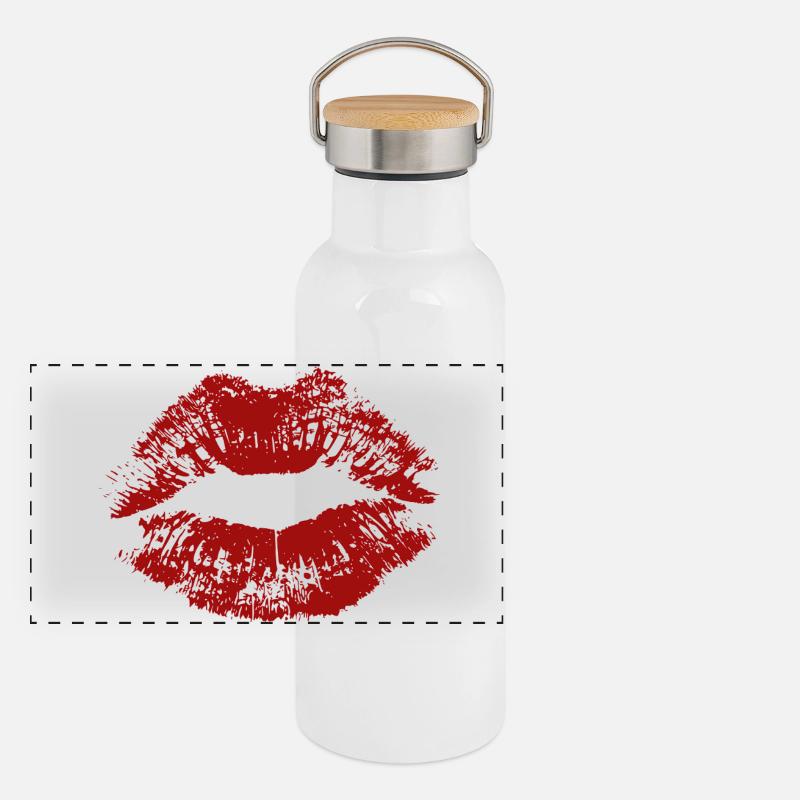 Kissing Lips Lipstick Imprint Gift Panoramic Thermal Bottle with Bamboo Lid