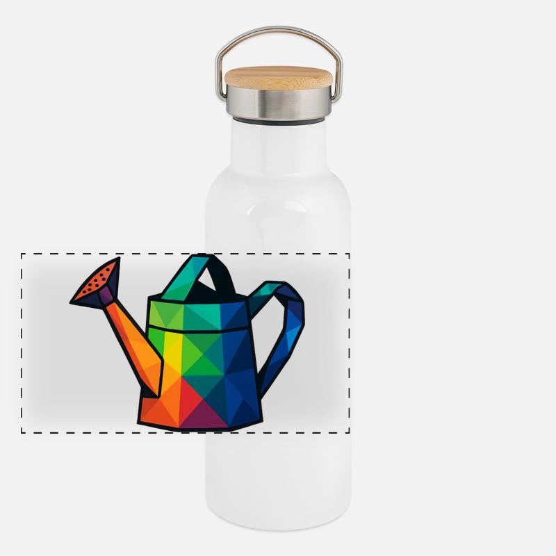 Low Poly Geometric Design Watering Can Panoramic Thermal Bottle with Bamboo Lid