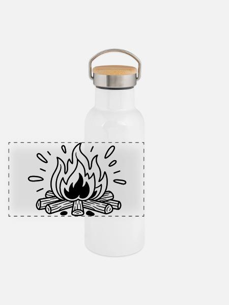 feu de camp - Gourde isotherme avec bouchon en bambou - blanc - Devant