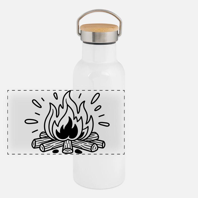 Lagerfeuer Panorama Thermosflasche mit Bambusdeckel