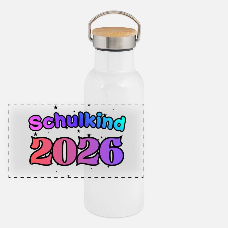 Schulkind 2026 - Ich bin erste Klasse! Panorama Thermosflasche mit Bambusdeckel