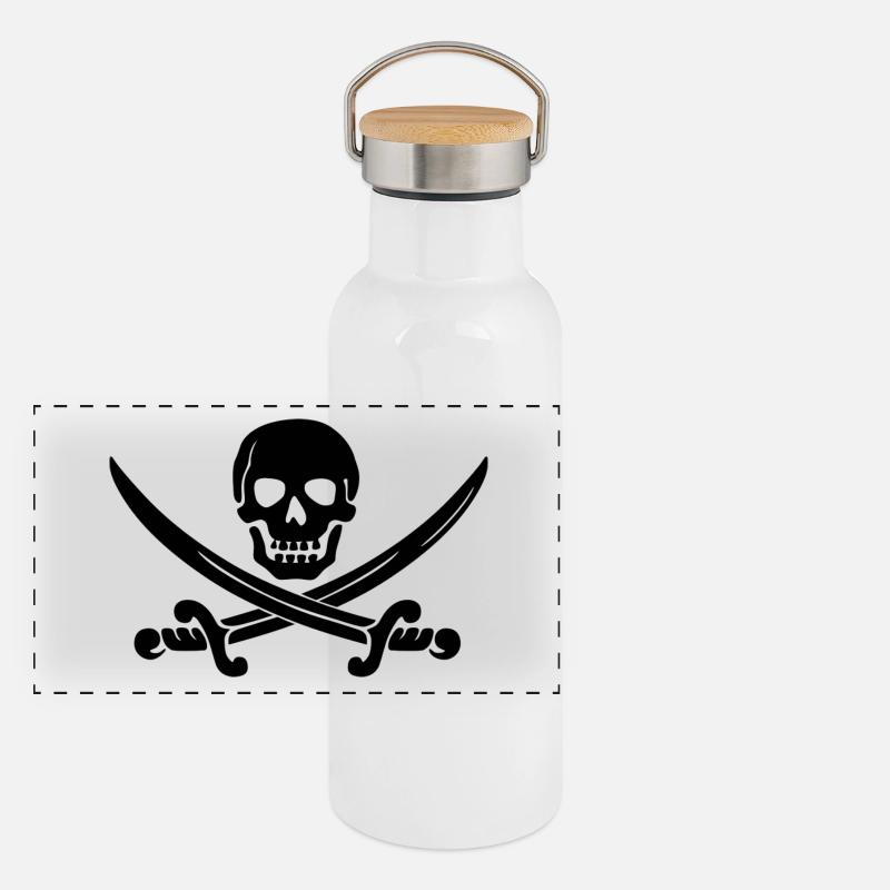 pirate ship boat pirate pirate ship ship skull1 Panoramic Thermal Bottle with Bamboo Lid