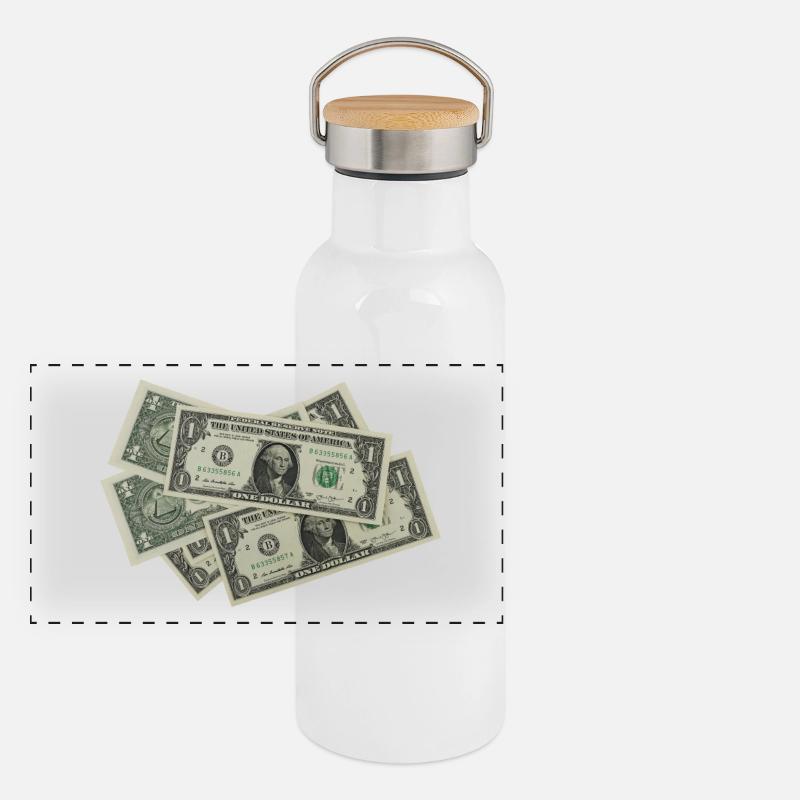 Dollar Scheine Panorama Thermosflasche mit Bambusdeckel