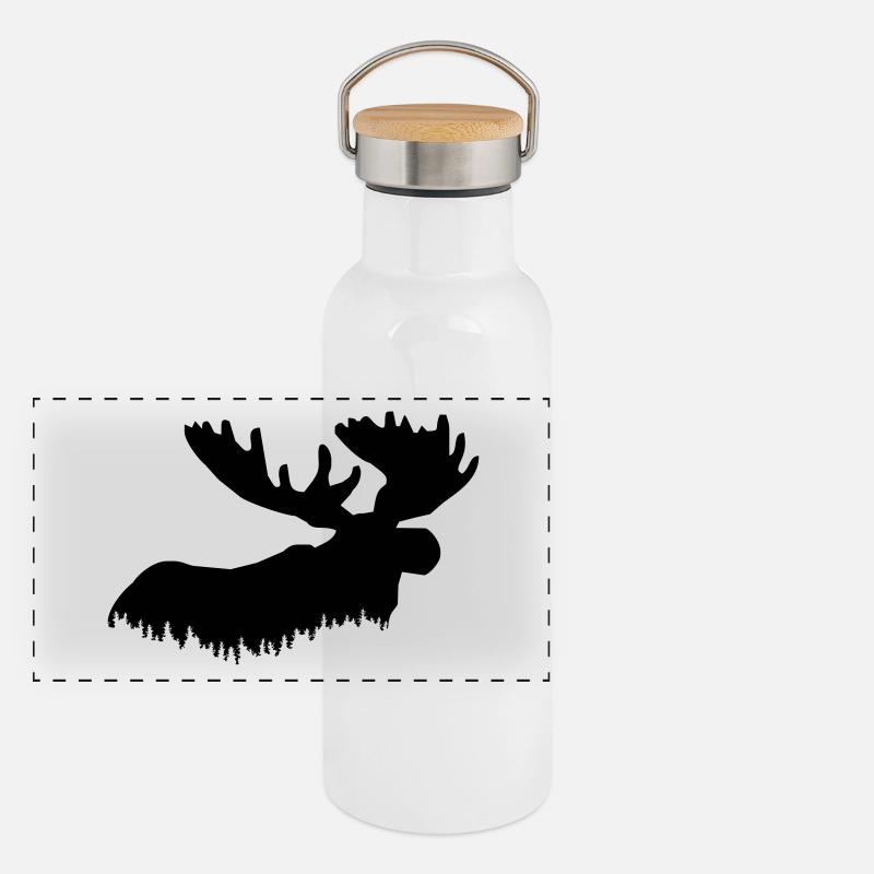 Elch Panorama Thermosflasche mit Bambusdeckel