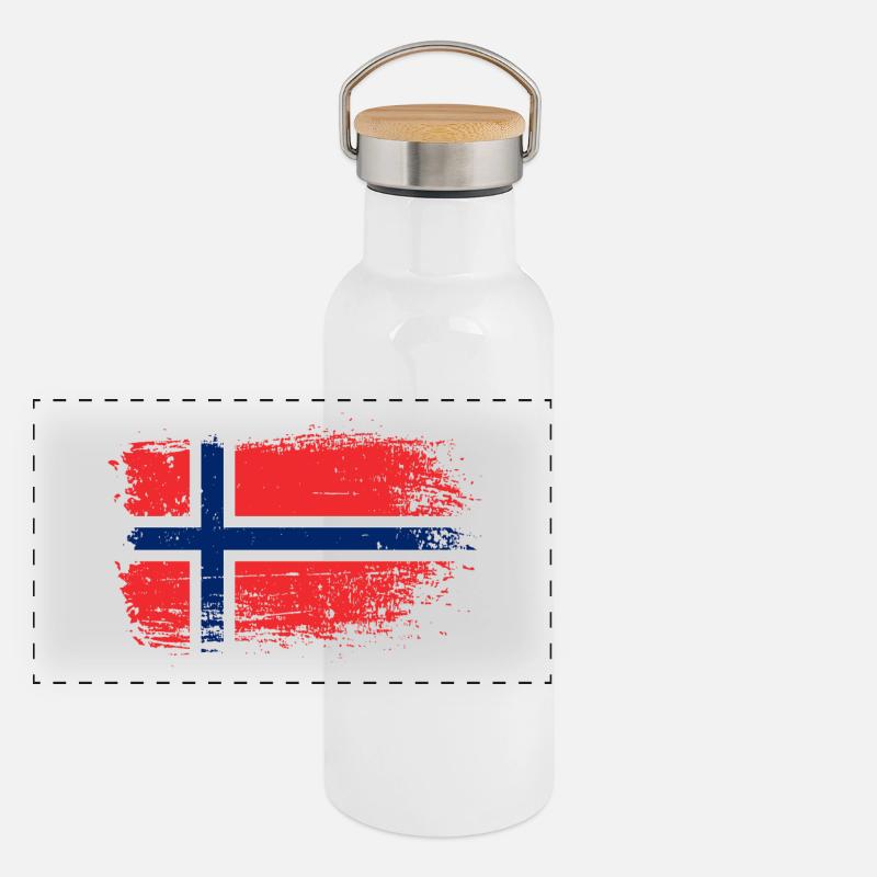 Norwegian Flag Grunge Texture Panoramic Thermal Bottle with Bamboo Lid