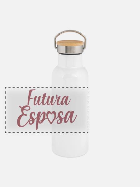 Futura Esposa Engagement Bridal Shower Wedding - Panoramic Thermal Bottle with Bamboo Lid - white - Front
