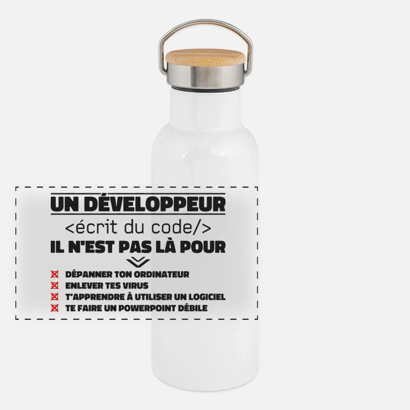 Un Développeur Écrit du Code Cadeau Gourde isotherme avec bouchon en bambou