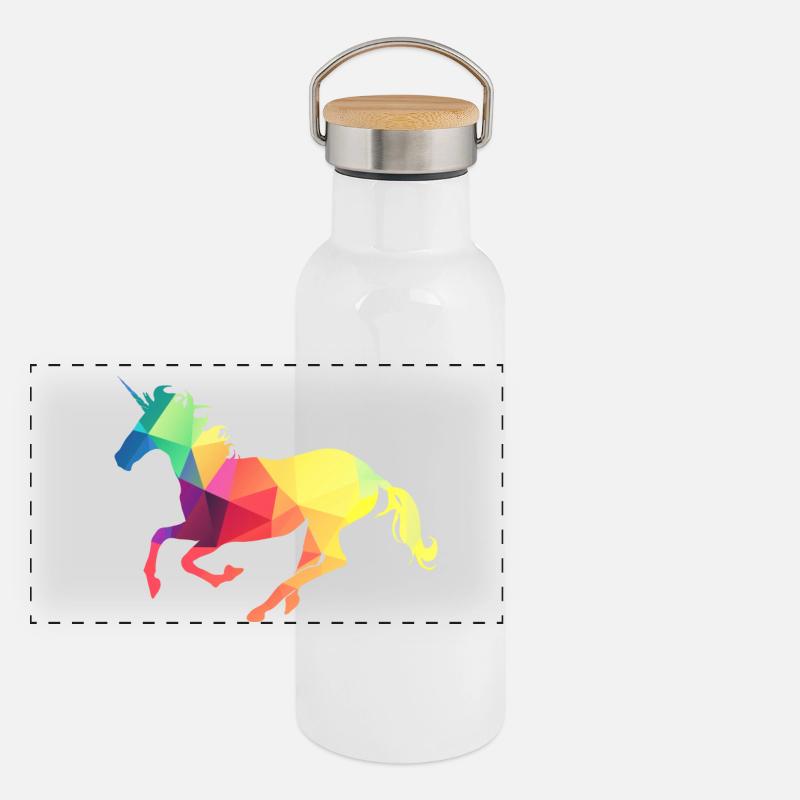 Buntes Einhorn Panorama Thermosflasche mit Bambusdeckel