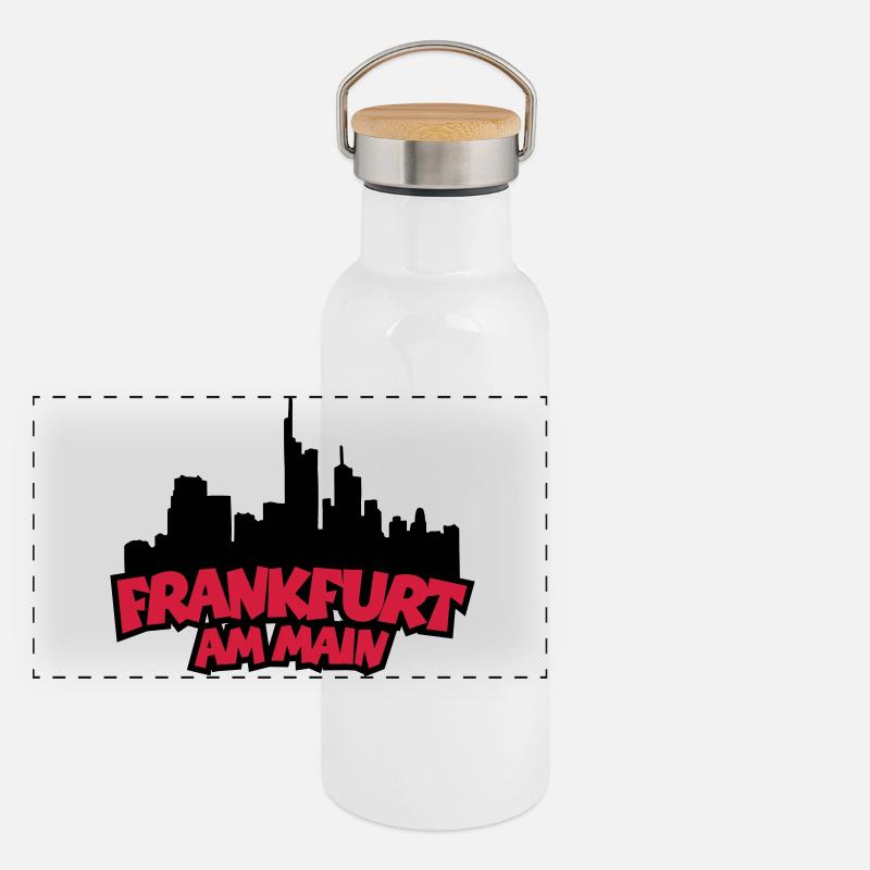 Frankfurt am Main Skyline Panorama Thermosflasche mit Bambusdeckel