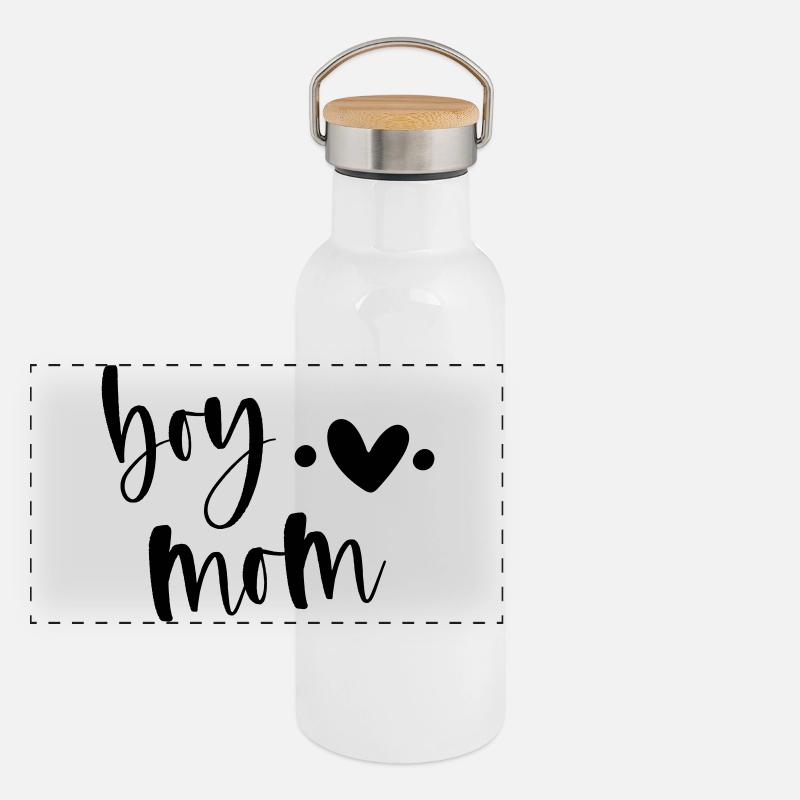 boy mom | Mama | beste Mama | Geschenkidee Panorama Thermosflasche mit Bambusdeckel