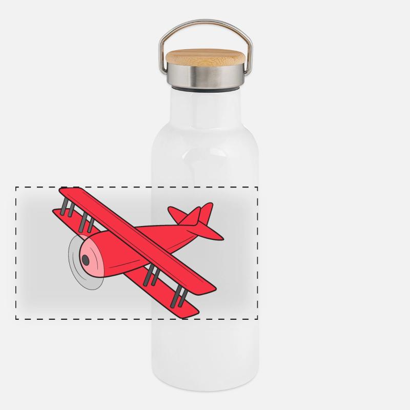 Flugzeug Doppeldecker Panorama Thermosflasche mit Bambusdeckel